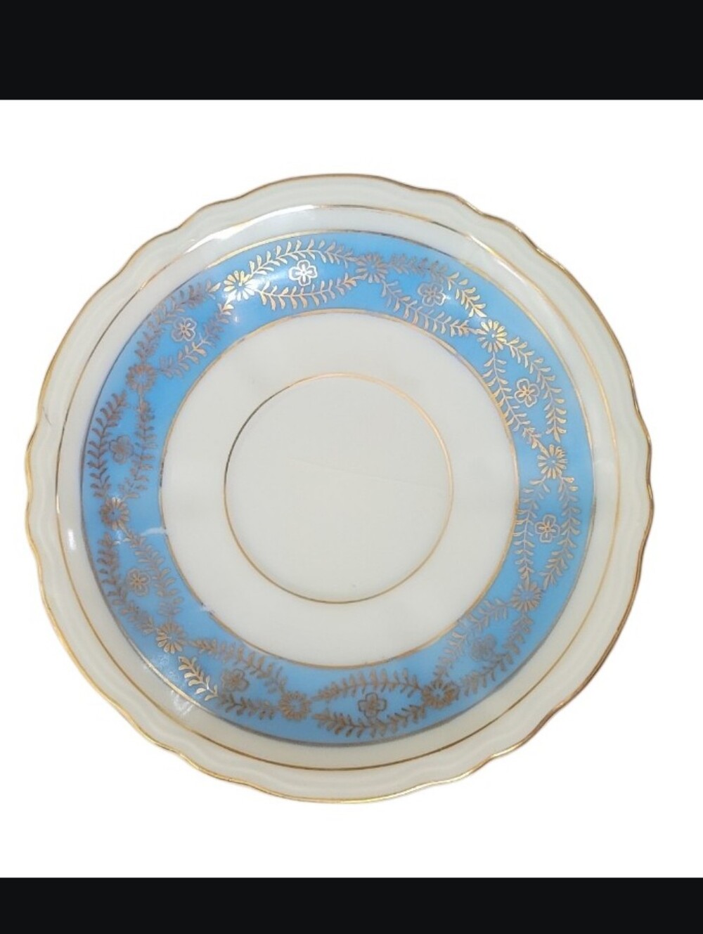 3/$20 Mid-Century Espresso Saucer Blue and White Decorative Porcelain Gold Trim